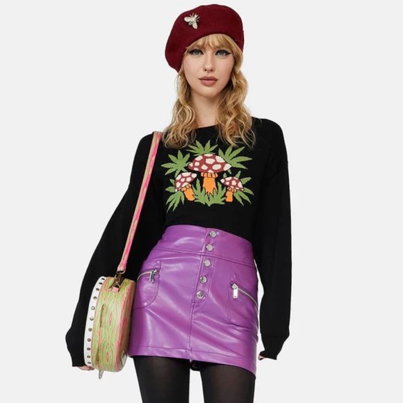 Mushroom knitted sweater cardigan throw over shroom y2k retro current mood 70s - Picture 5 of 5